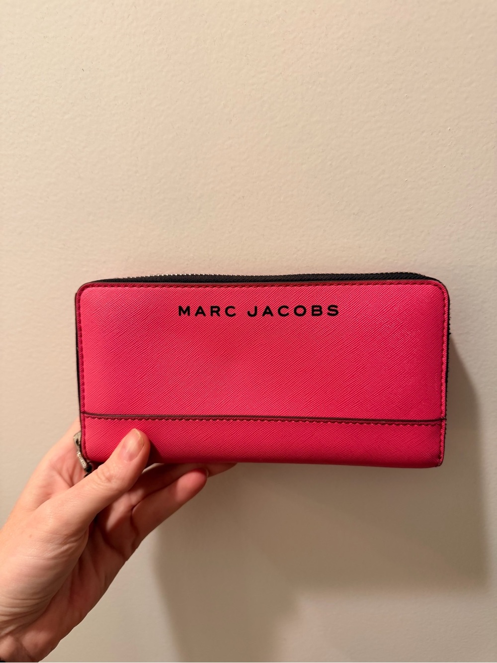 Marc Jacobs Hot Pink Zip Wallet with Black Trim